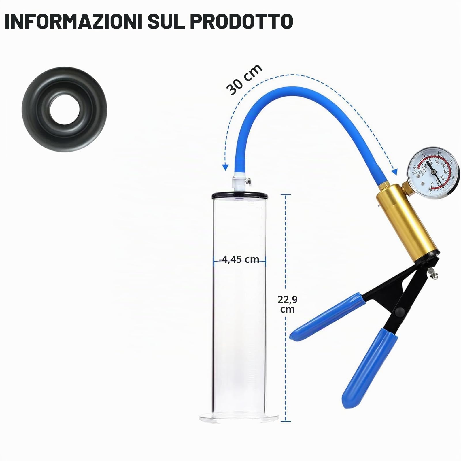 Pompe del pene a vuoto con maniglia e manometro pompa del pene giocattoli del sesso per gli uomini, pompa ingrandimento estensore masturbare per uomo cazzo stretching (44mm)