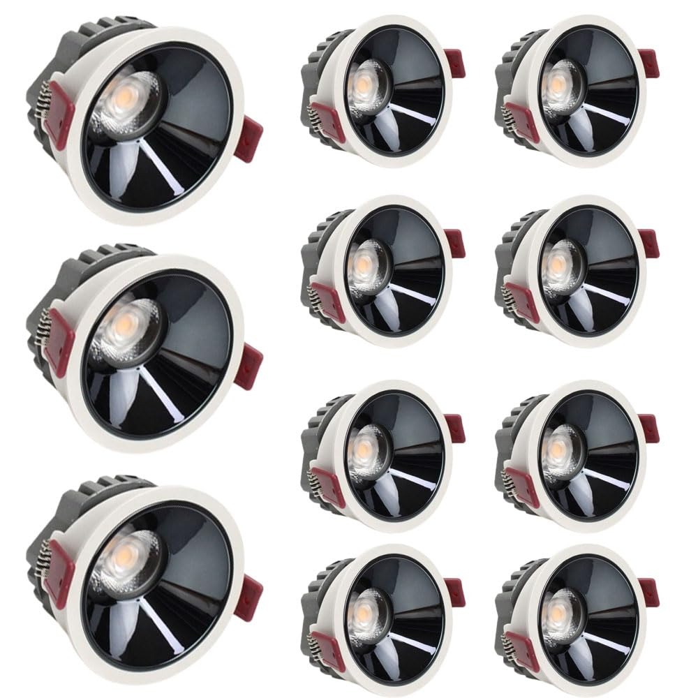 Confezione da 11 faretti da Incasso a LED da 3 Pollici, deflettore da 7W/10W, 3 Colori selezionabili 3000K | 4000K | 6000K, Cri95, per Soggiorno, Ingresso, Scale, Sala espositiva, plafoniera a LED da