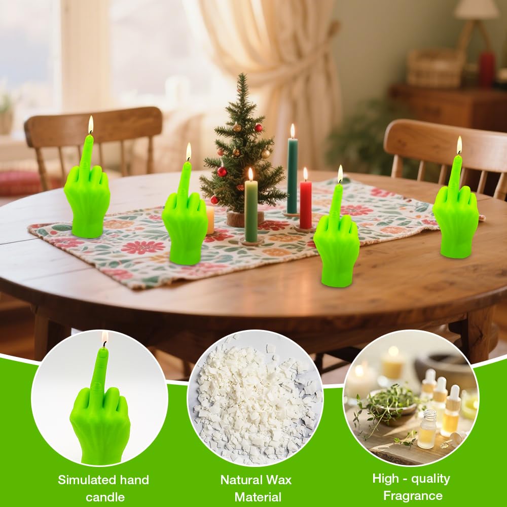 NAVESO 4 Pezzi Candele con Dito Medio, Candela a Forma di Dito Medio, Candele Profumate Creative, Candele con Gesti Delle Mani, Regalo Divertente per Festival, Regalo, Verde