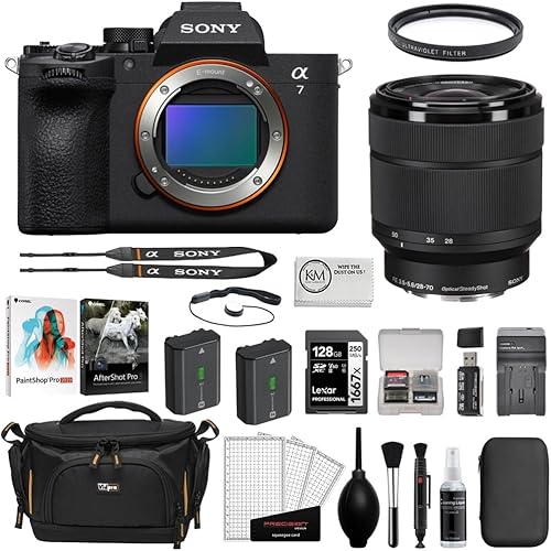 Sony a7 V Mirrorless Camera with 28-70mm II Lens Bundle with Corel Photo Bundle + 64GB Card + Card Reader + Extra Battery + Cleaning Kit + Camera Bag + Cleaning Cloth (13 Items)