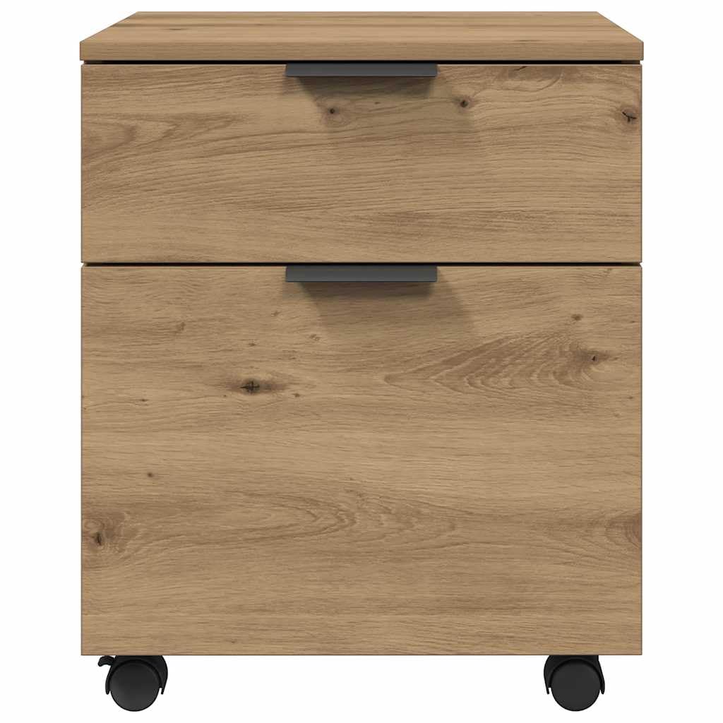 Mobiler Aktenschrank auf Rollen Artisan Eichen-Optik, Kompakter Rollcontainer für das Home Office, Kleiner Büroschrank mit 4 Rollen für Unterlagen und Dokumente, 45x38x54 cm
