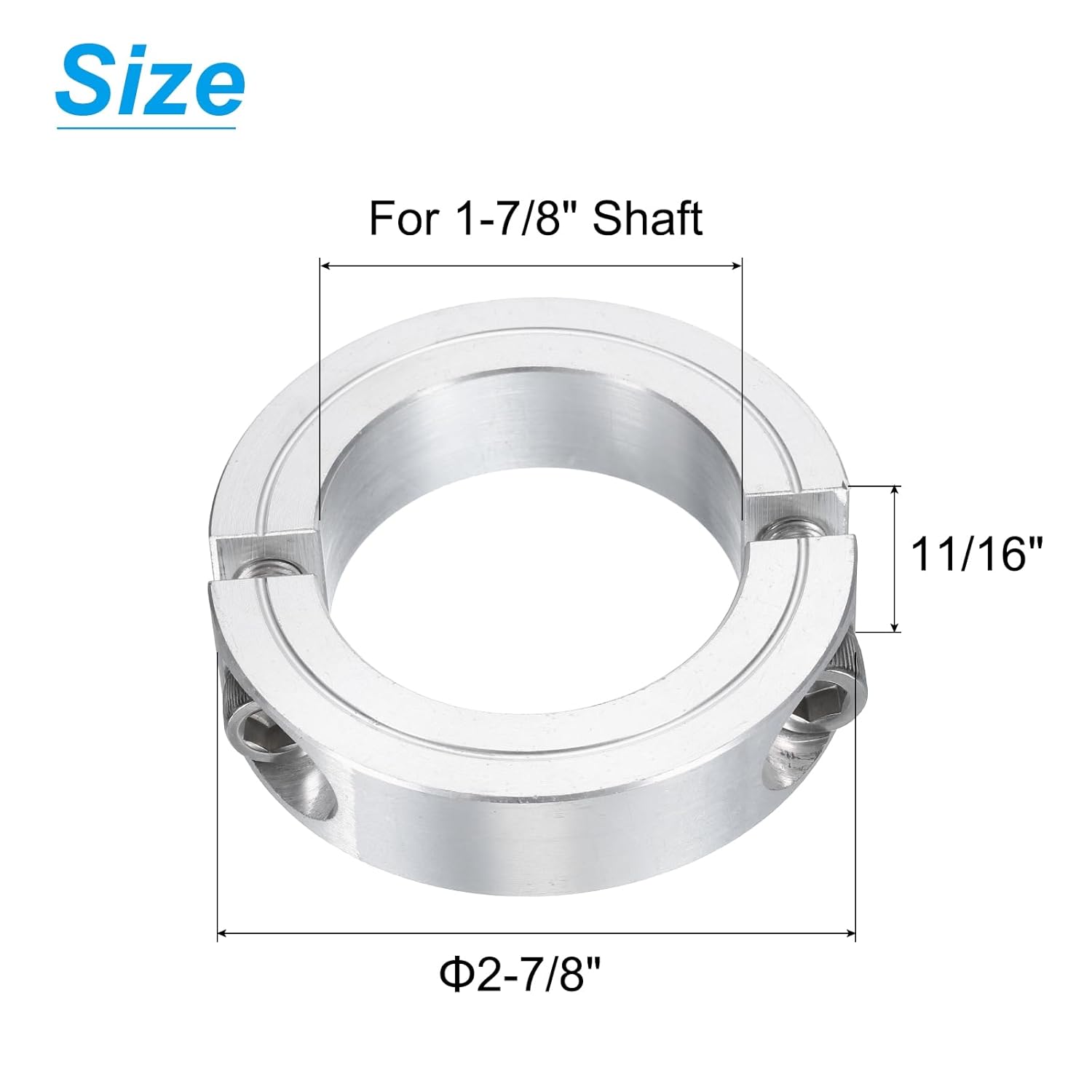 uxcell 4Pcs Double Split Clamp-On Shaft Collar for 1-7/8" Shaft, Two-Piece Clamping Collar 2-7/8" OD, 11/16" Thickness, Aluminum Alloy Set Screw Split Collar Clamp