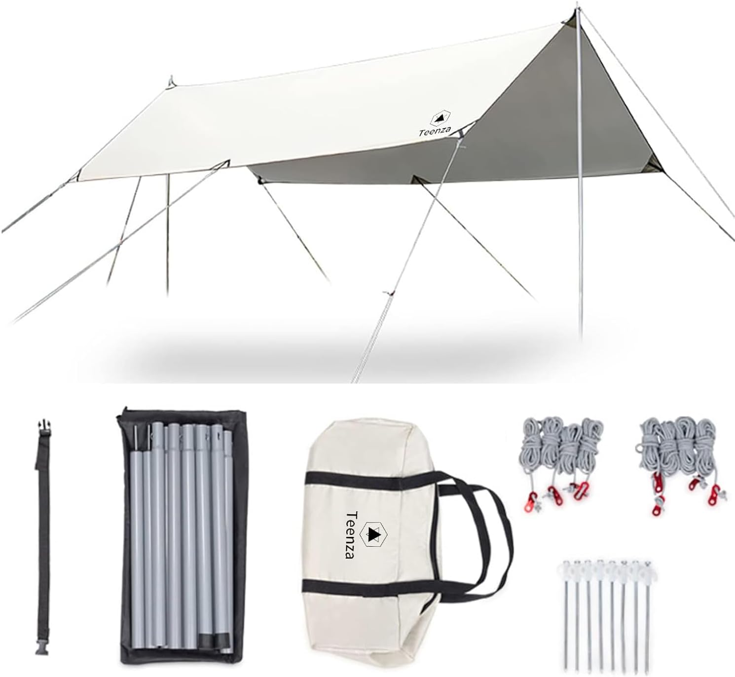 Teenza 3m x 4m Camping Tarp,210D Oxford Hammock Rain Fly Tent Tarp,Waterproof Windproof Snowproof Camping Shelter For Camping Hiking Outdoor (Silvery), Ivory (7805)