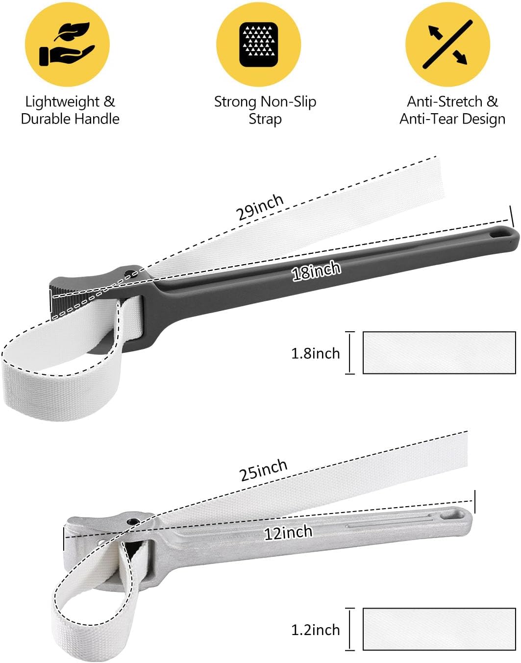 SPARKWHIZ Strap Wrench, 12" & 18" Handle Adjustable Strap Plumbing Wrench, Nylon Strap Pipe Wrench for Replacing Oil Filter, Water Filter