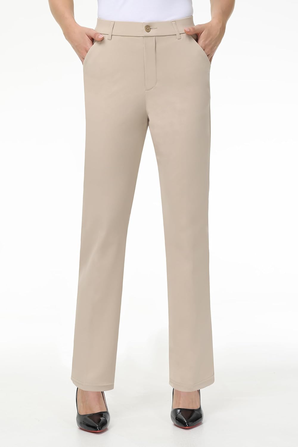 iChosy Women's Stretchy Straight Leg Dress Work Pants Business Office Casual Slacks with Pockets - Image 8
