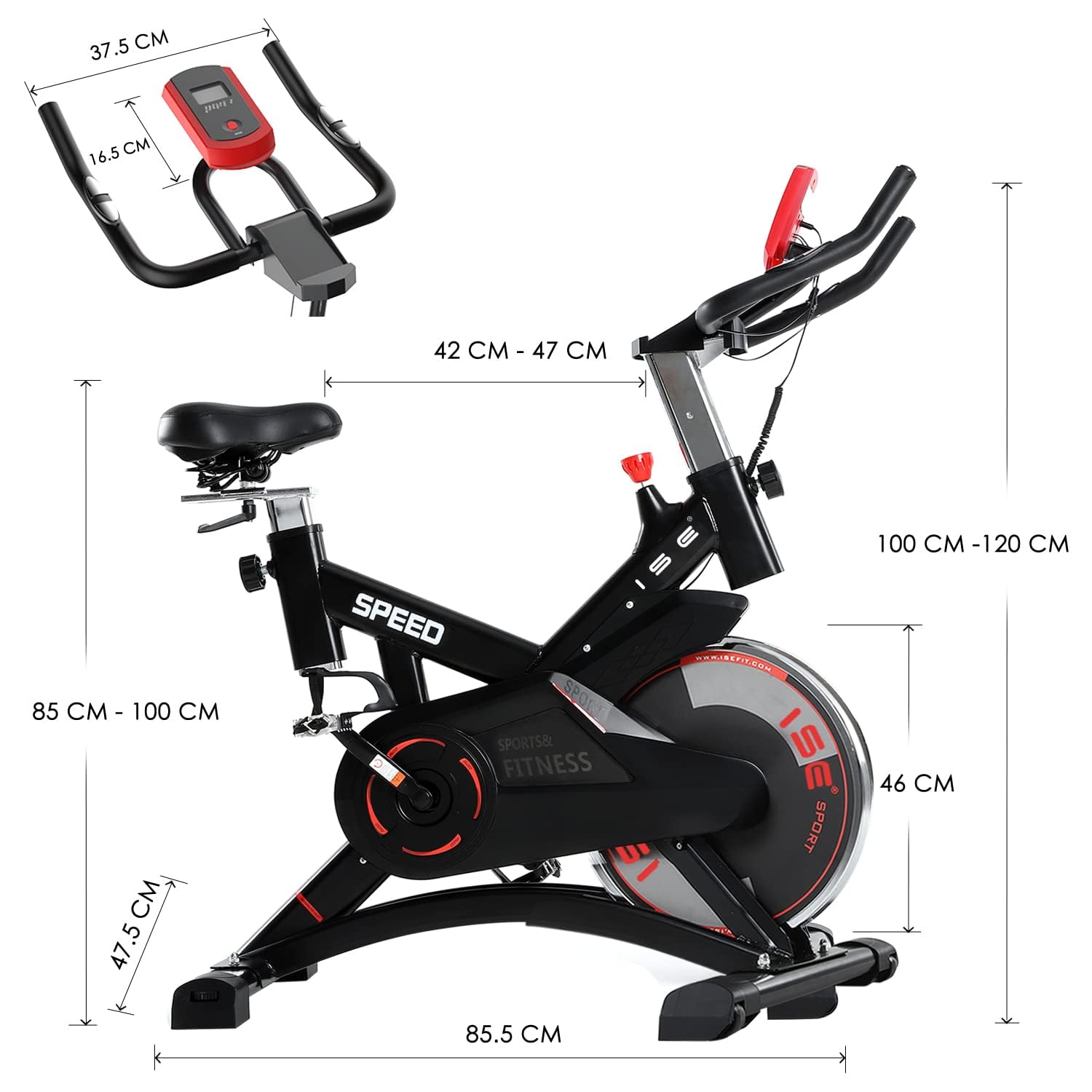 ISE Aktualisierte Heimtrainer Fahrrad,Hometrainer Fahrrad mit Verstellbarem Widerstand,Indoor Bike mit Flüsterleise,Schweres Schwungrad und Verbesserter LCD-Monitor,Indoor Cycling Bike