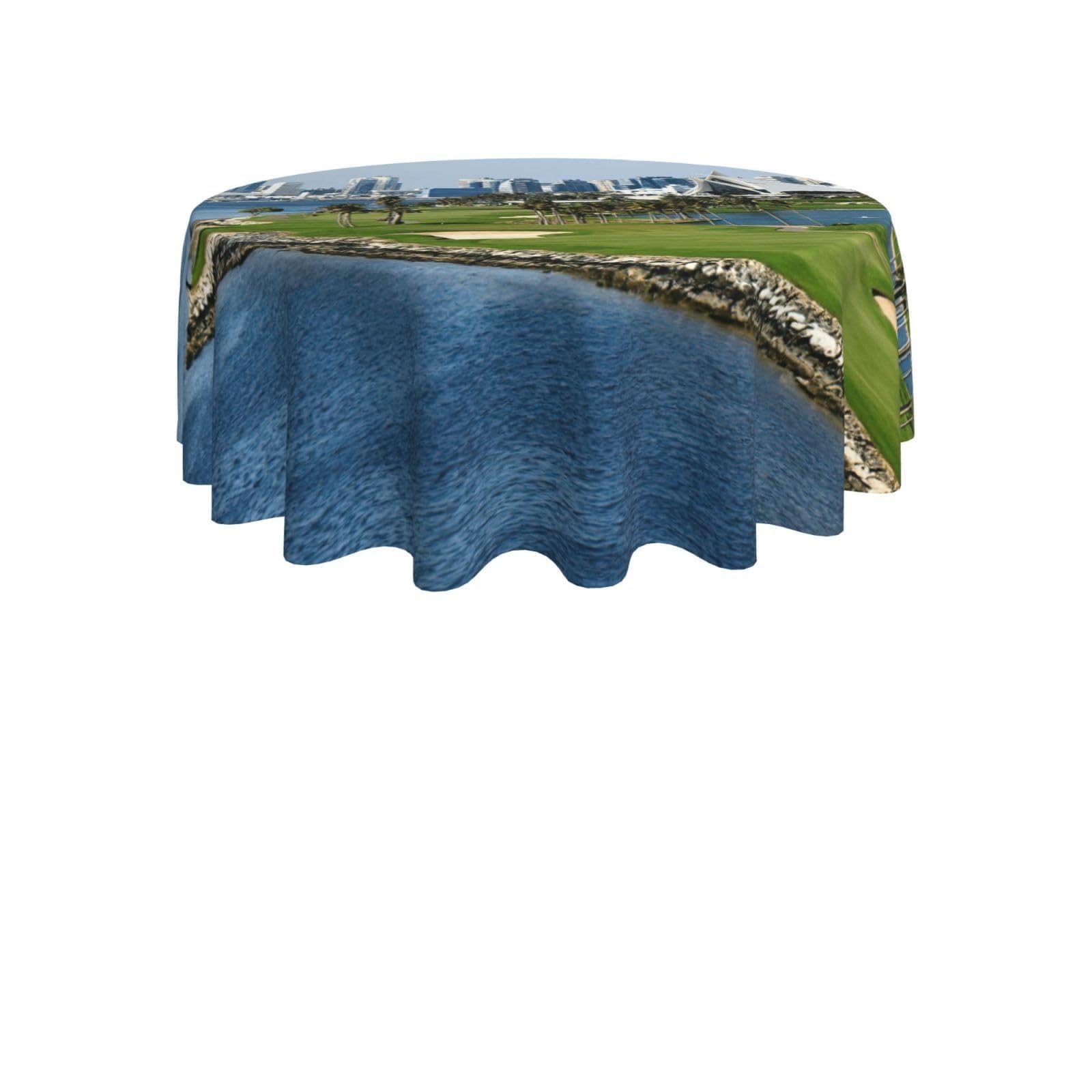 ENGhjes Golf Yacht Club Print Round Tablecloth 60in Washable Stainproof Polyester Cloth for Kitchen Idea