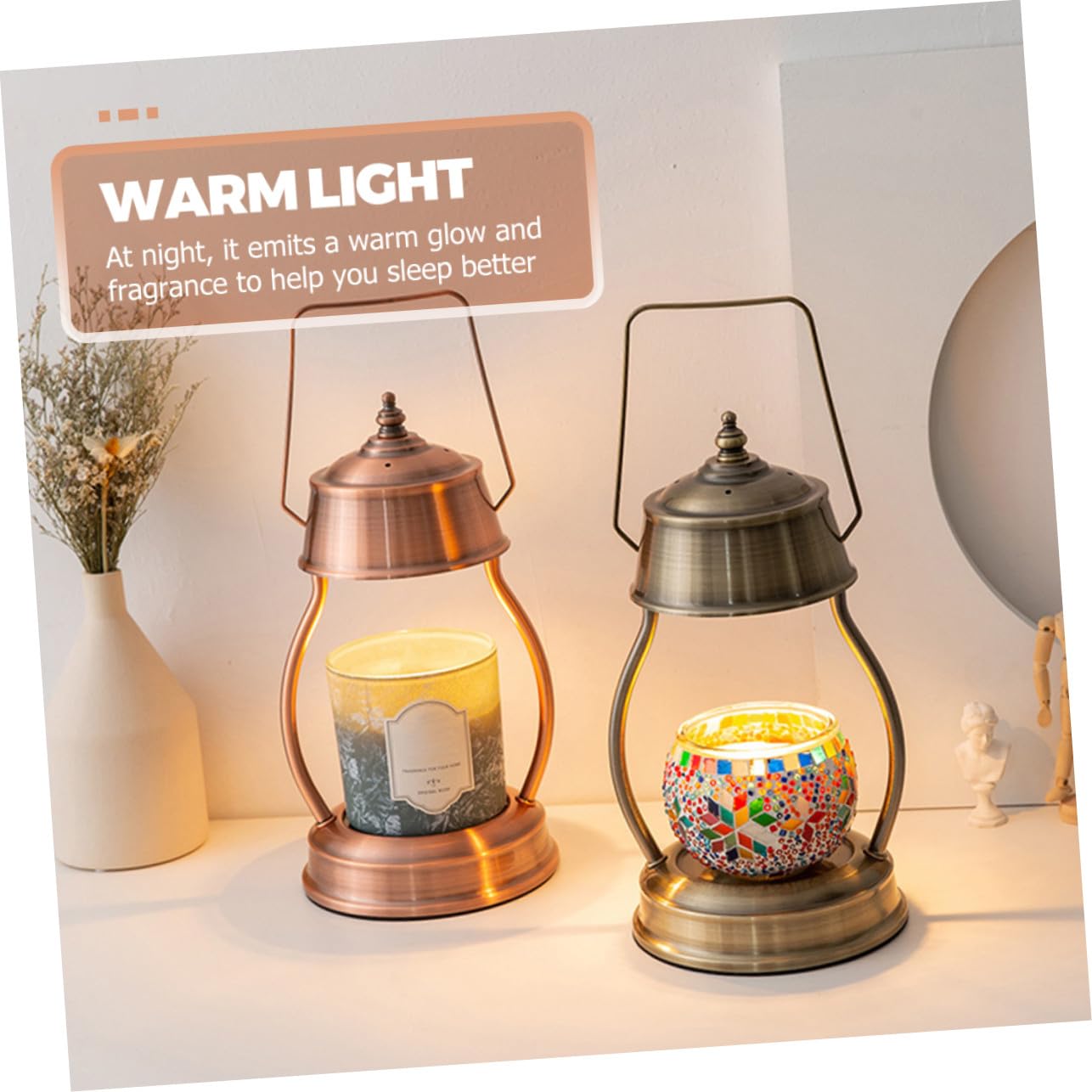 SOLUSTRE Retro Wachsschmelzlampe aus Legierung Dimmbarer Kerzenschmelzer für Schlafzimmer und Büro Flammenlose Duftlampe mit 220v für Starke und Saubere Aromen