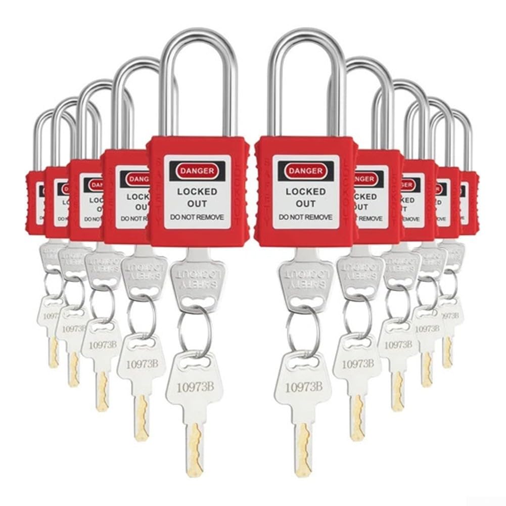 Zoegneer Lockout Tagout LOTO - Candado de seguridad con viga de acero y diferentes llaves, nailon a prueba de óxido, paquete de 10 para mantenimiento de equipos industriales y bloqueo de aislamiento