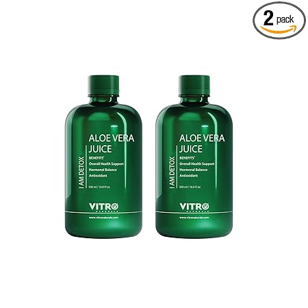 Vitro Aloe Vera Juice | Overall Healthcare | No added sugar | I AM Detox 500ml (Pack of 2), FREE Amla candy inside