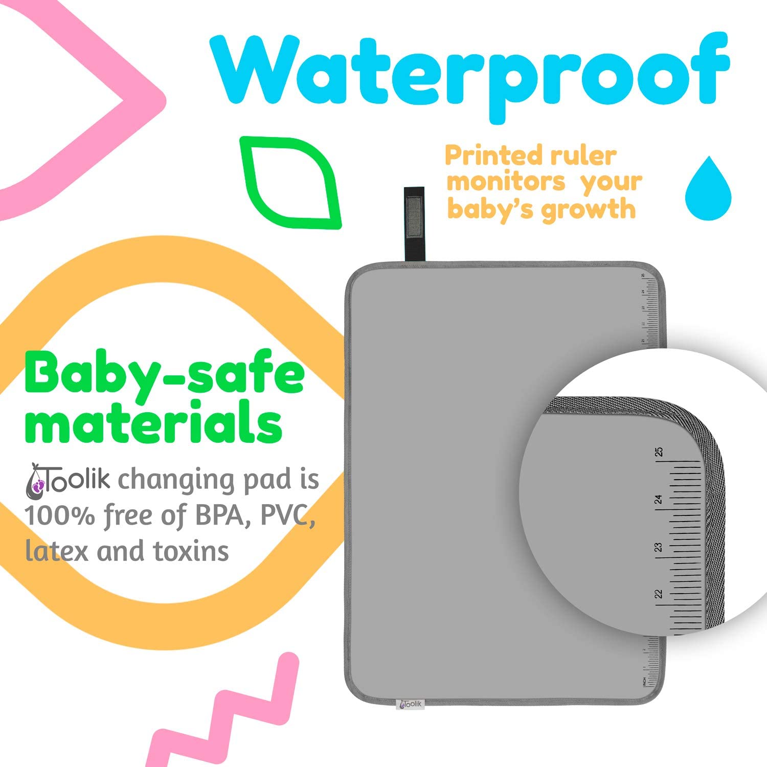 Toolik - Cambiador de pañales para bebé, extra grande (27.5 x 19.7 pulgadas), tapete impermeable para paseos en cochecito o bolsa de pañales, se adapta a recién nacidos y niños pequeños para un cambio