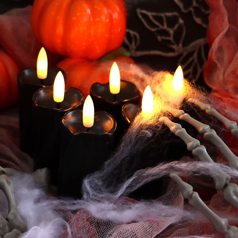 Image of 6 Pack LED Flameless Votives with Built-in Timer Realistic Black Wick Drips Battery Operated Electric Candle Set for Home Party Wedding Halloween Christmas Decorations 1.5 inch D x 3.5 inch H, Black