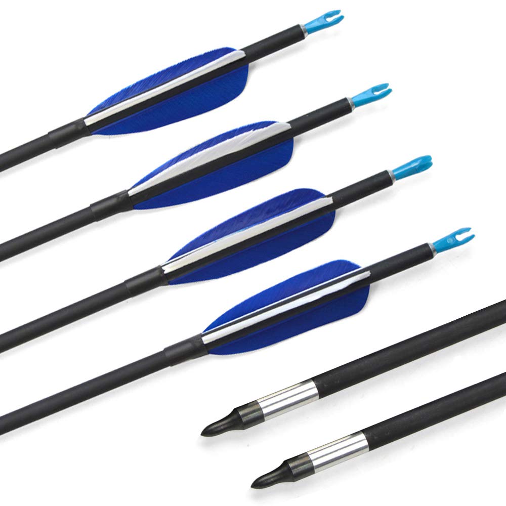 SHARROW 12pcs Flèches de Carbone 31 Pouces Flèches de Chasse 700 Spine avec Plumes de Dinde Naturelle et Carquois de Flèche pour Arc à Poulies et Arc Classique