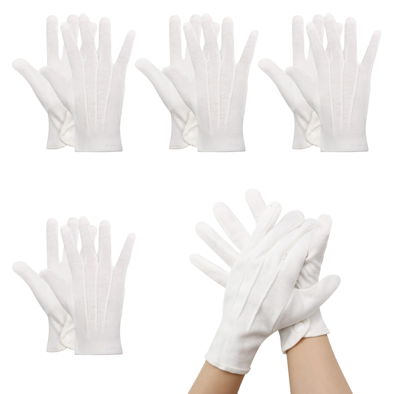 Scettar 4 Paar Weiße Handschuhe Weiße Baumwollhandschuhe mit Druckknopf Weisse Herren Elegante Handschuhe für Smokings, Hochzeiten, Schmuckinspektionen und Paraden Fashion