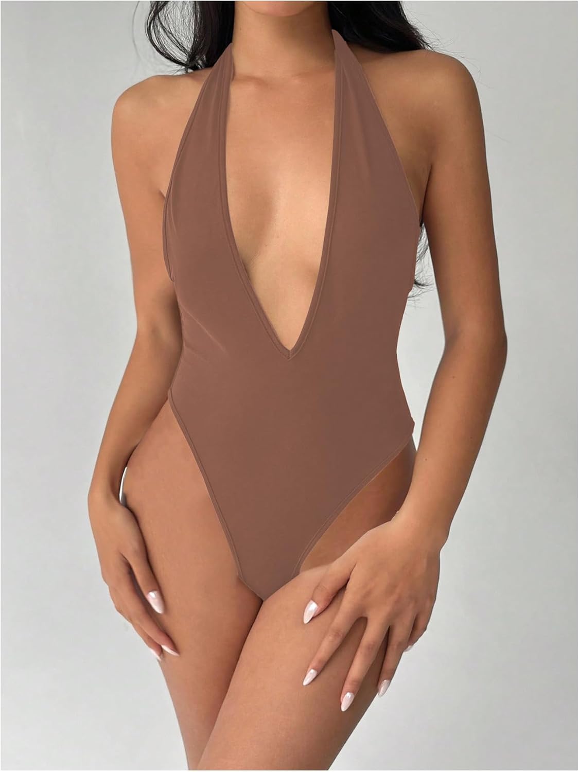 Milumia Women's Deep V Neck Halter Bodysuit Sexy Backless Slim Fit Going Out Top - Image 4