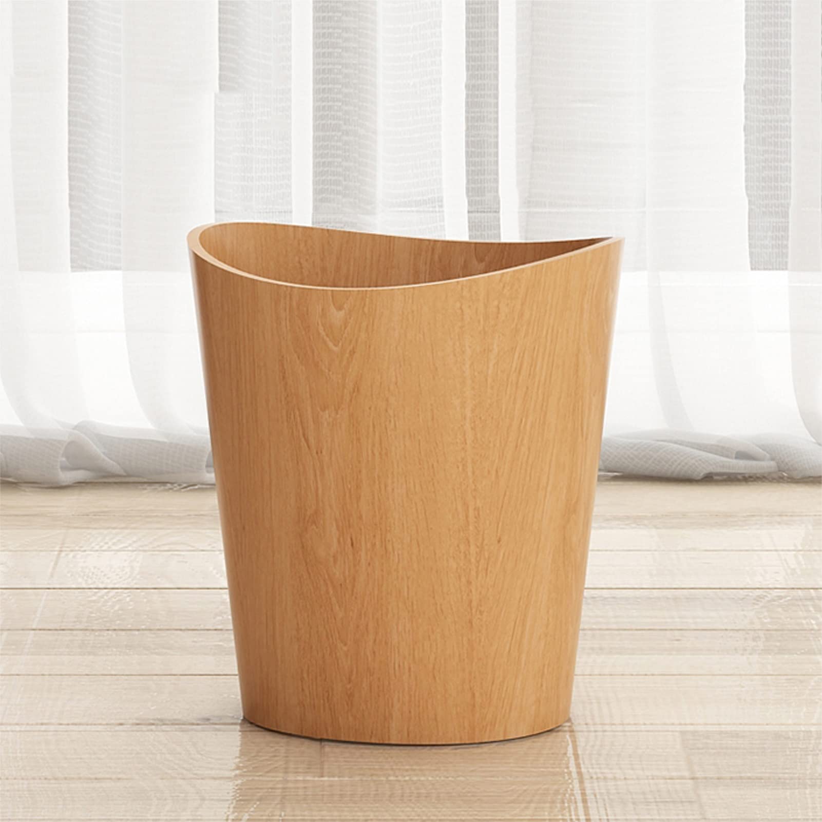 Afvalemmer voor de badkamer met houten afwerking, afvalemmer met deksel