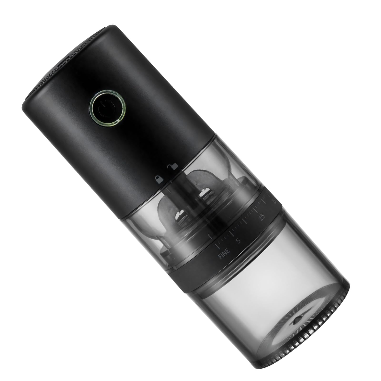 Kaeltsyn Compact Electric Bean Grinder Featuring 38 Adjustable Settings Transparents Funnel and Auto Stop for Controls and Transparents