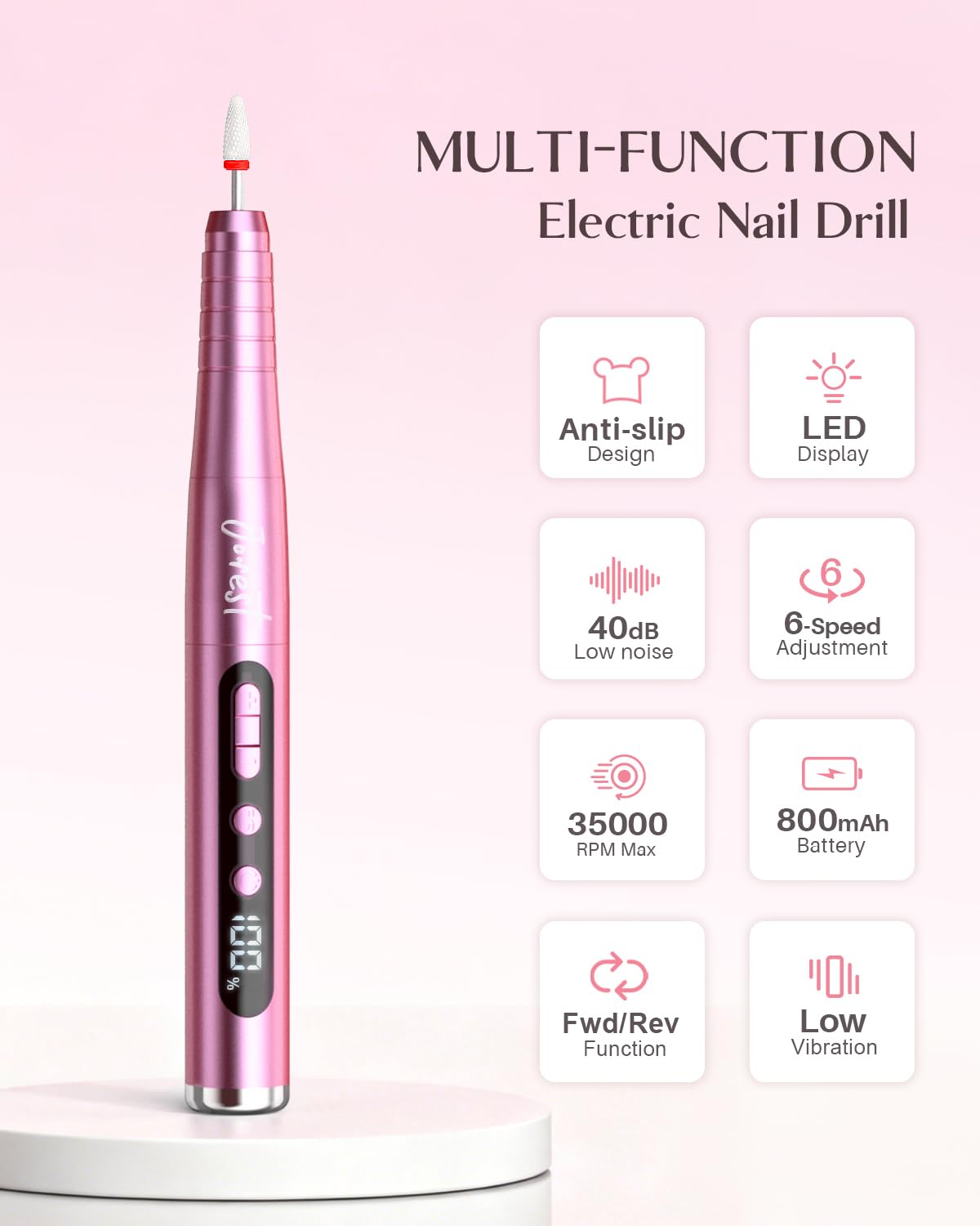 JOREST Lime a Ongle Electrique, Ponceuse pour Ongles Sans Fil 13 en 1, Ponceuse Pieds Pédicure Professionnel, 35000 tr/min, 6 Vitesses Réglables, Convient Aux Débutants, Portable et Rechargeable