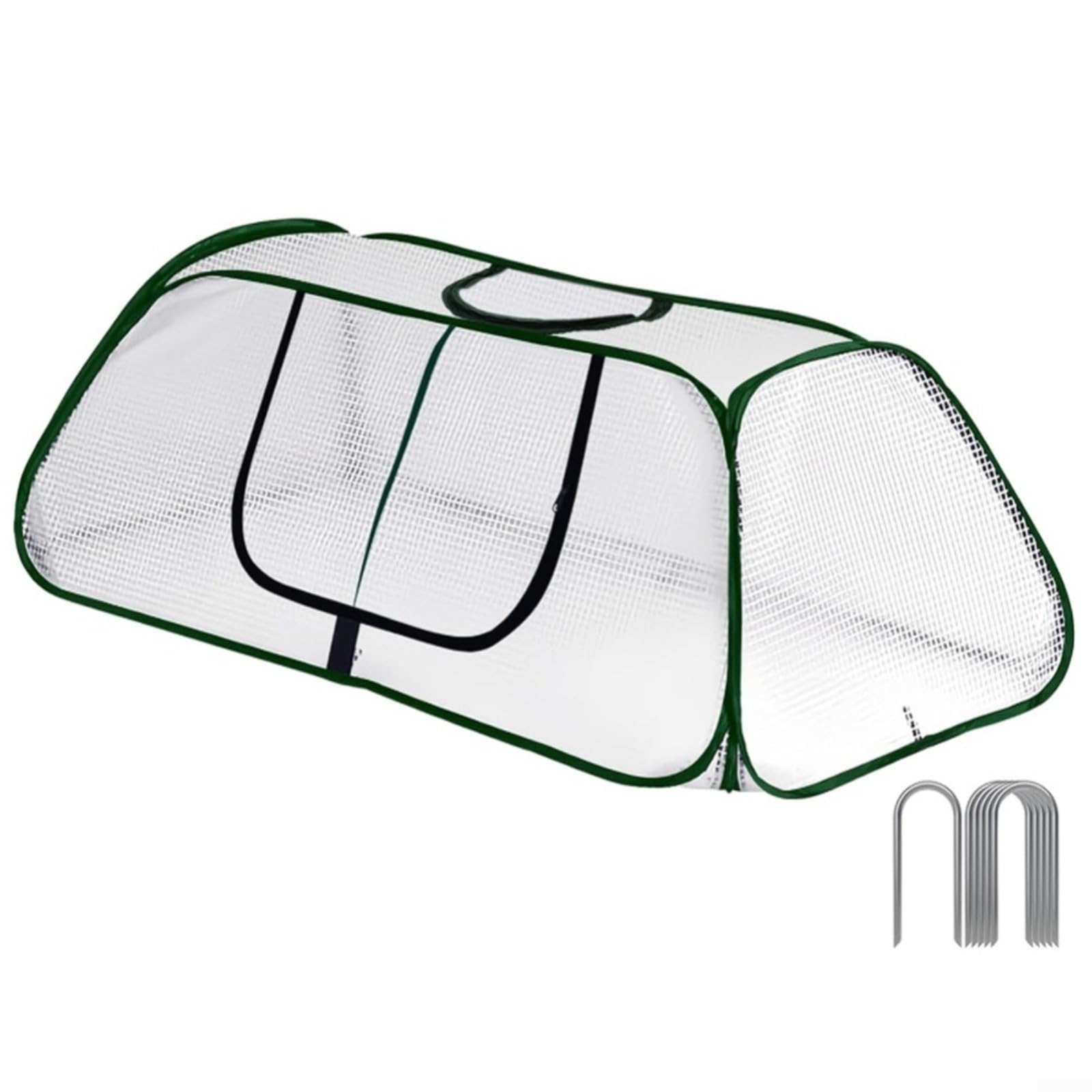 MIKMLYZE Plant Cover Garden Bed Greenhouse, with Roll-up Zipper Door, PE Frost Protection, for Indoor Outdoor Vegetables Fruits, 115x50x45cm White with 6 Ground Spikes