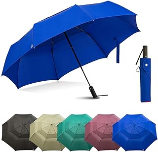 Large Windproof Umbrella Folds Into Portable Travel Size - 54 Inch Double Vented Canopy Big Enough To Fit In 2 Adults - Au...
