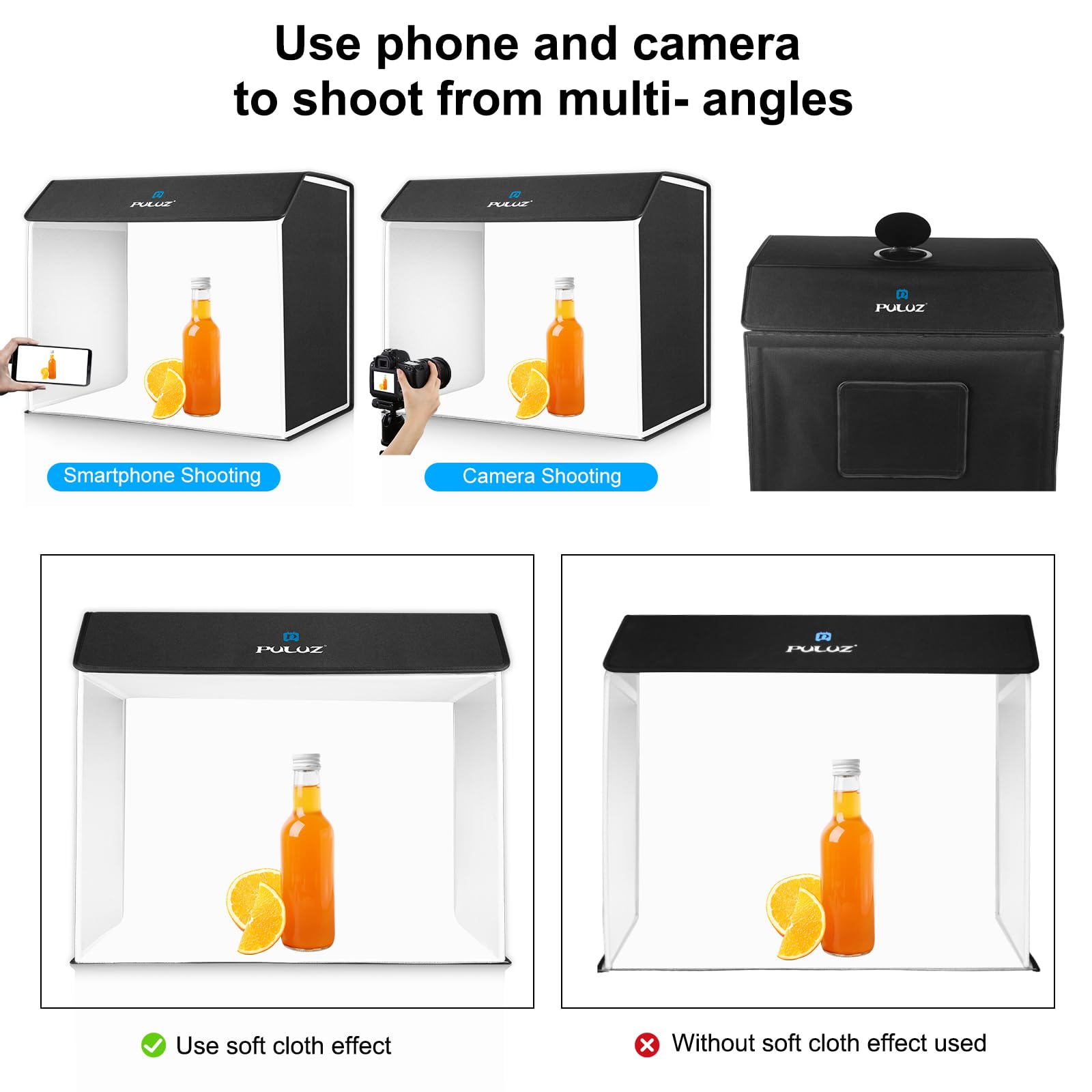 Boîte à lumière portable PULUZ de 60 cm x 40 cm – Studio photo compact avec champ lumineux – Boîte à lumière photo de 24 pouces x 16 pouces avec 4 arrière-plans colorés pour la photographie de bijoux