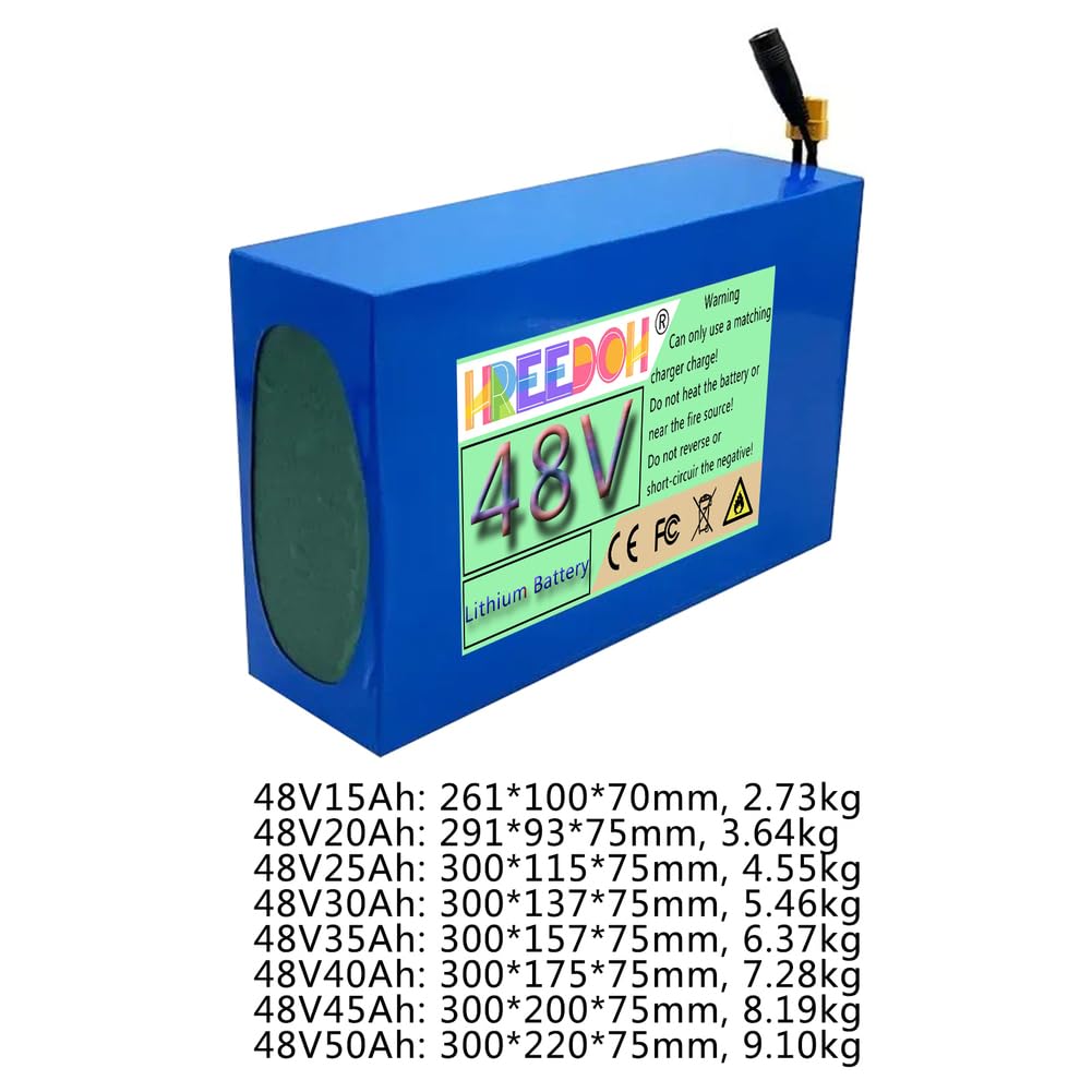 Wiederaufladbarer Lithium-Ionen-Akku 48 V, 15 Ah, 20 Ah, 25 Ah, 30 Ah, 35 Ah, 40 Ah, 45 Ah, 50 Ah, für Motoren von 0–2400 W, inklusive Ladegerät