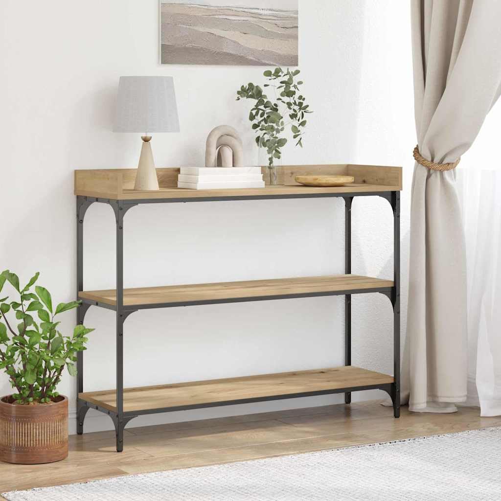 SXZenSpace Industrial Console Table 100x30x80 cm Artisan Oak Engineered Wood & Steel Frame with Shelf Adjustable Feet for Living Room Hallway Bedroom