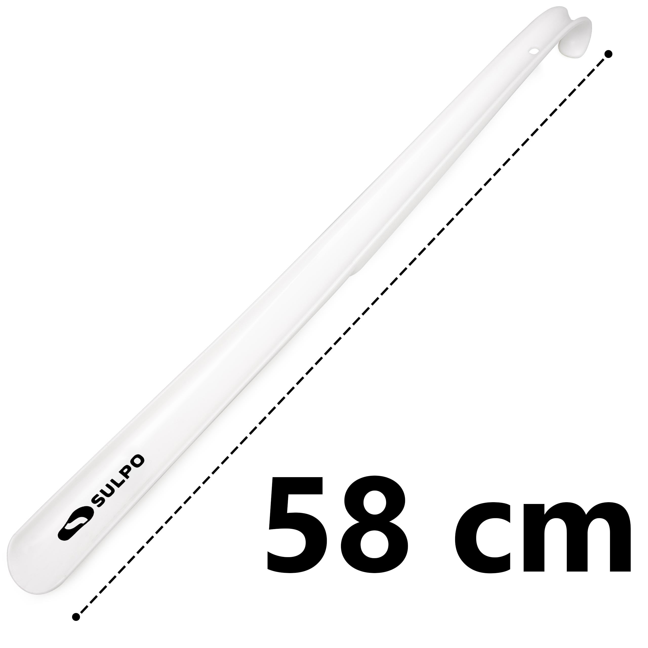 SULPO Schuhlöffel lang 58 cm, 3 Stück, Schuhanzieher lang aus Kunststoff, stabiler Schuhlöffel mit Aufhängeloch, weiß