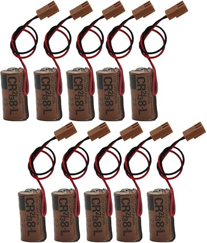 YICUAA - Paquete de 10 baterías CR2/38.L de 2000 mAh de 3 V compatibles con Fuji CR2/3 8.L 3V PLC batería de litio enchufe marrón