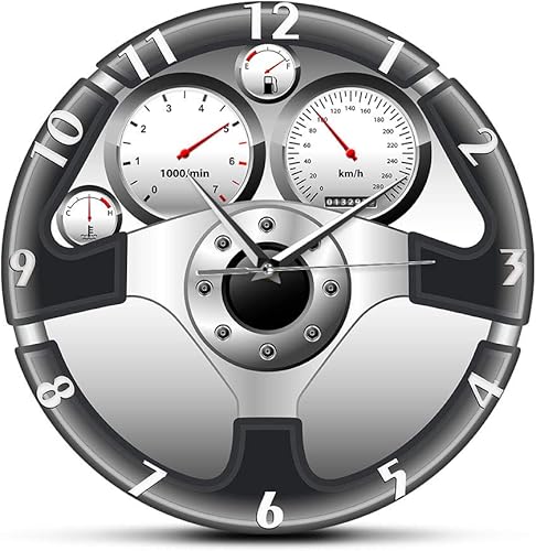 Miniatura 1 de Reloj de pared de cuarzo silencioso con volante y tablero de instrumentos deportivo, diseño de automóvil, decoración del hogar, conducción