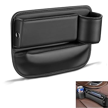 Car Leather Cup Holder Gap Bag,Car Seat Gap Filler Organizer,Seat Gap Storage Box,Adjustable Car Seat Storage Box,Leather Car Seat Gap Organizer for Phones Glasses Keys Cards (1)