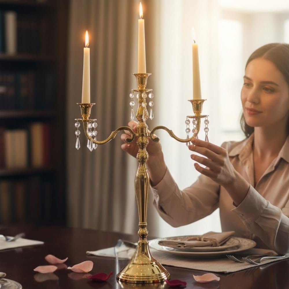 Golden Aluminum Candle Stand - Luxury Centerpiece -12
