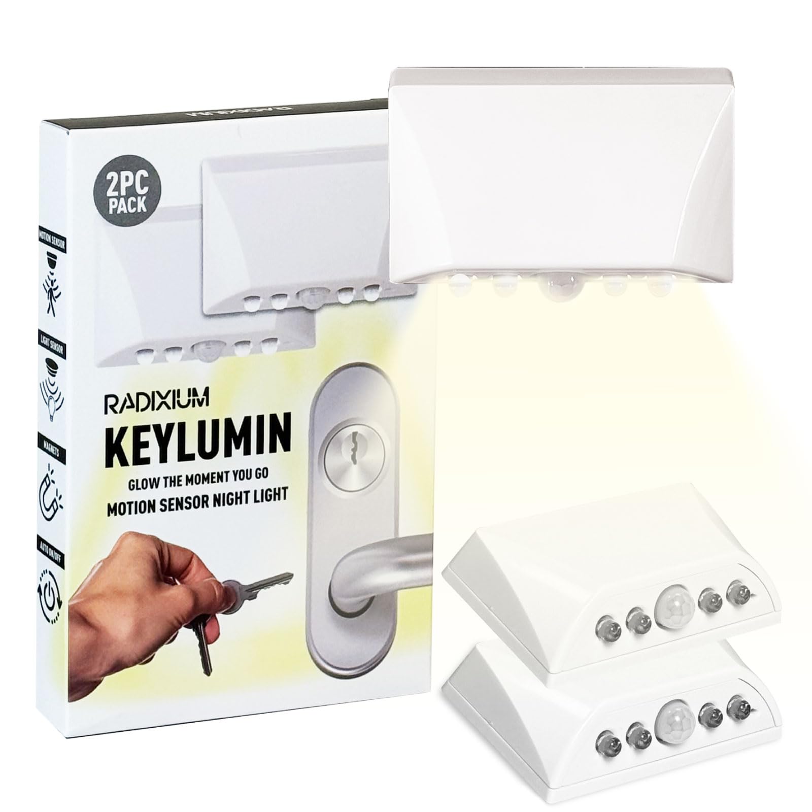 LIBERATECH Silver 2 Pack Motion Sensor Keyhole Light - Automatic on/Off Infrared LED, Suitable for Front Doors, corridors, Stairs in The Dark | 3-Way Installation (2PC White)