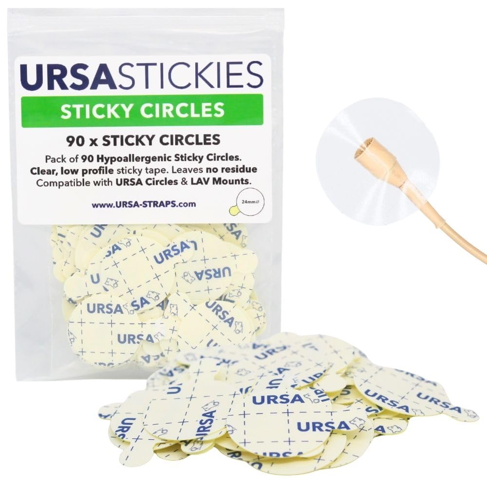 URSA Sticky Circles - Pack of 90 Hypoallergenic Sticky Circles for Lavalier Lapel Mics - 24mm Diameter - Compatible with Tascam Rode Sennheiser Zoom Lav Mics - Mic Clip - Lavalier Stickies