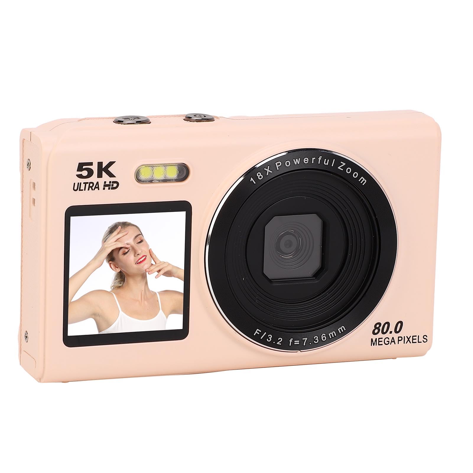 Bewinner Fotocamera Digitale 5k per Fotografia, Fotocamera da vlog WiFi da 80 MP con Flash, Schermo Doppio, Telecamere da Viaggio Compatto Zoom Automatico 18x per Principianti (PINK)
