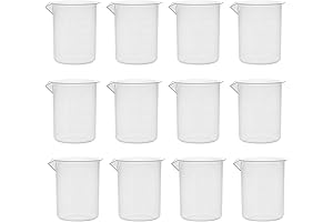 EISCO 12 Pack Plastic Beakers with Raised Graduations and Tapered Spout