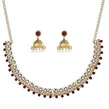 Jhumka-Indian-Jewelry-Sets-for-Women-Kundan-Necklace-Choker Chain Earrings Gold Rhinestones Chain Earrings Oxidized Indian Jewelry Set