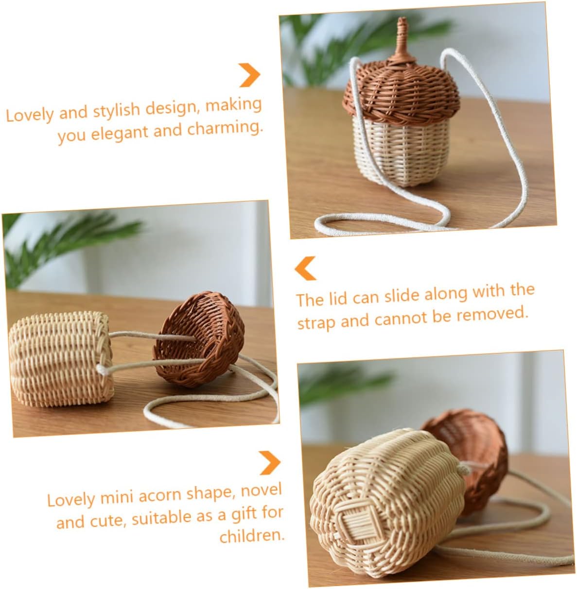 Cabilock 2 pcs Rattan Satchel Hanging Basket Rattan Storage Basket acorn shaped bag summer shoulder bag bohe foraging rattan weaving Cotton String child