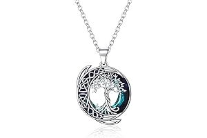 Sterling Silver Celtic Tree of Life Necklace with Crystal and Moon Pendant