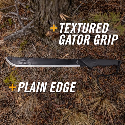 Gerber Gear Gator Machete 25" with Plain Edge Blade and Saw, Gator Grip and Protective Sheath for Gardening, Survival, Hunting, Camping and Bushcraft, Black