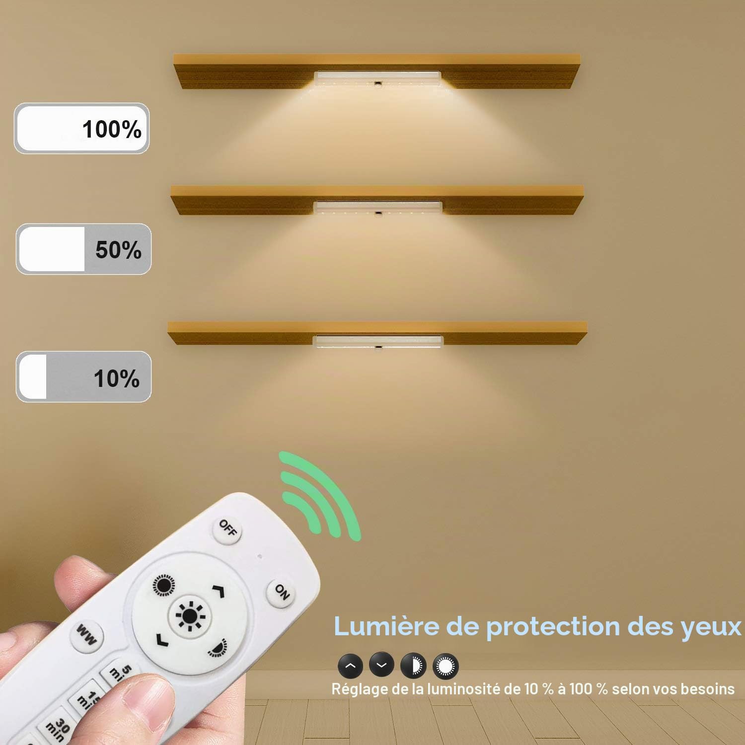 LDOPTO Lampe murale sans fil, Lampe cuisine armoire veilleuse autocollante Telecommande Sans Fil pour Escalier Miroir Cuisine Vitrines Cabinet 4-Pack