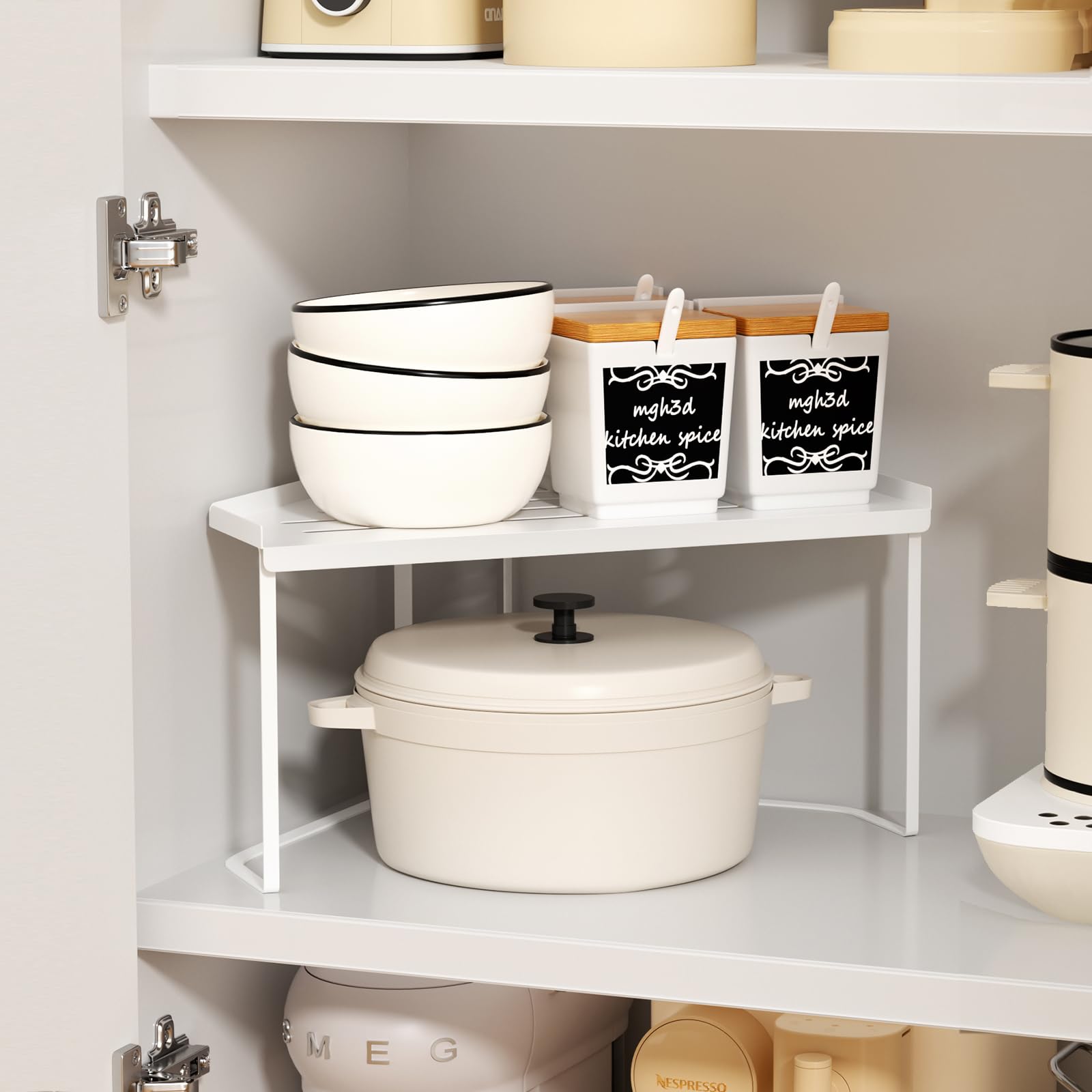 SHBaizoy Stackable Metal Kitchen Cabinet Organizer,Kitchen Corner Shelf with Non-Slip Mat,Bathroom Organizer,Storage Shelf for Cabinet/Bathroom/