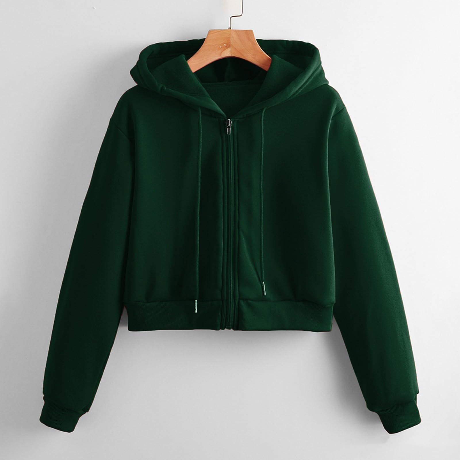 Generico Sweat-shirt court noir pour femme avec fermeture éclair – Sweat à capuche surdimensionné pour femme, doux, léger, gris, haut de sport, thermique, confortable, vêtements d'automne, mode, avec