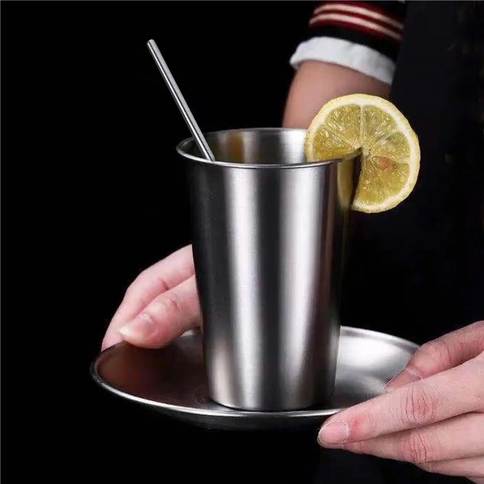 6 stück Edelstahl Pint Tassen 500ml Becher Camping Trinken Gläser Stapelbar Metall für Geburtstage Picknick