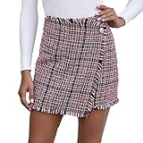 Falda Acampanada Sexy Casual para Mujer, Cremallera de Cintura Alta/Media/Minifalda Ajustada de un Solo Pecho, Falda Corta de Tweed con Dobladillo Cruzado (D1, S)