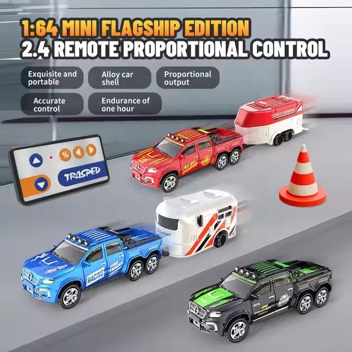 Image of Mini Alloy Off-Road RC Car for Kids 6+ 1:64 Scale Remote Control Car Toys Strip Lights, 2.4Ghz, USB Rechargeable (Red)