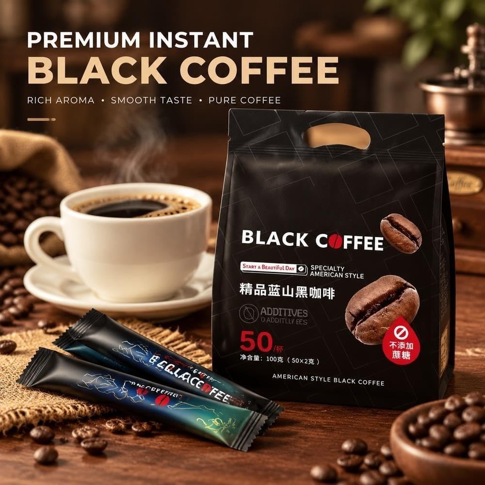 Café negro instantáneo, 50 barras, 100 g