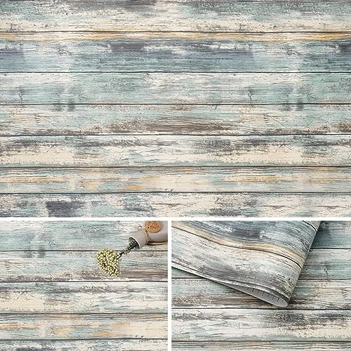 Arthome Rustique Bois Bleu Auto Adhesif Papier Peint 44cmx2m Autocollant Vinyle Décoratif Planche de Bois Film Vintage Revêtement Mural pour Meubles Facile...