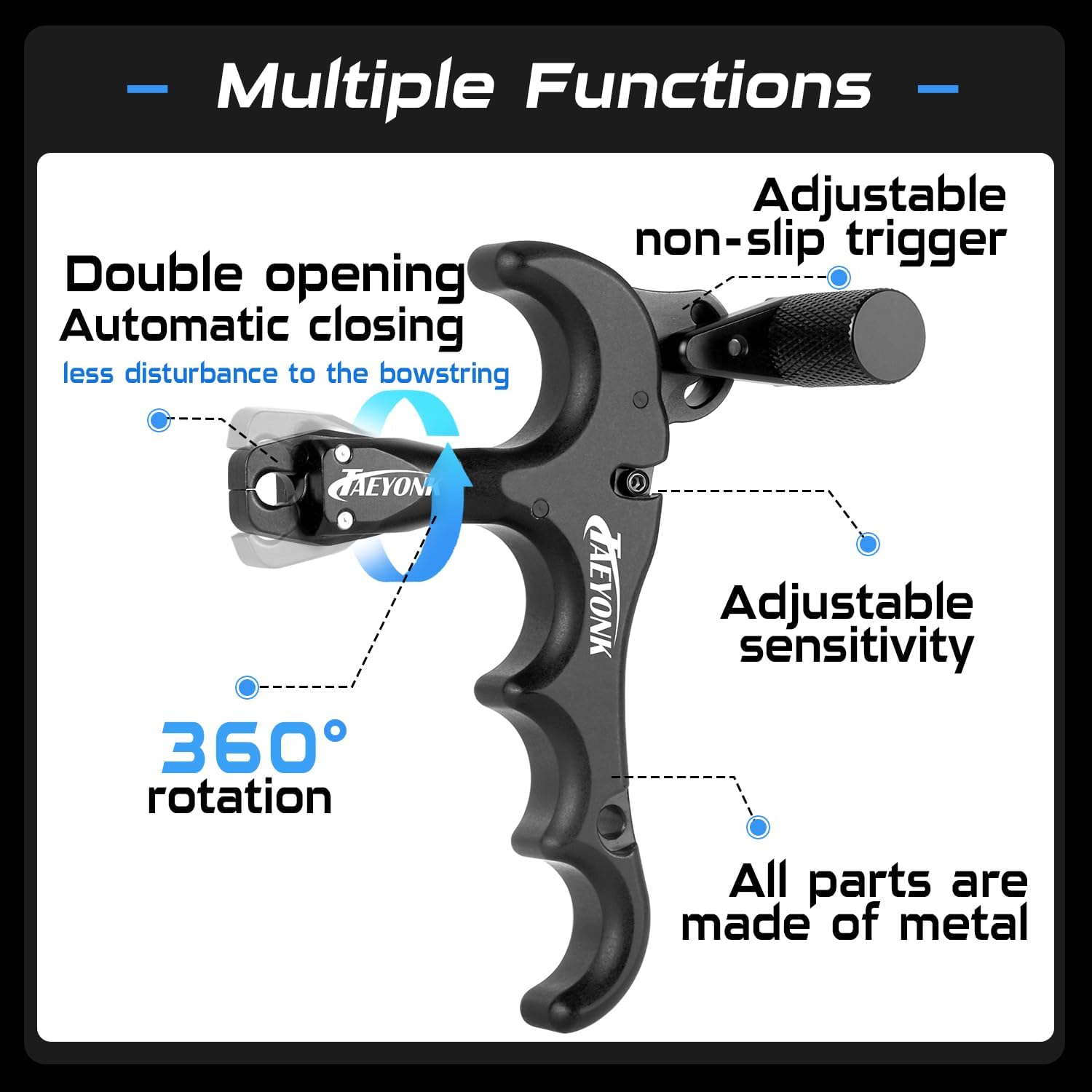 Bow Release for Compound Bow,Aluminum 360°Rotatable,Archery Release Trigger,for Both Right and Left Handers,for Both Youth and Adults,Adjustable Sensitivity and Angle,Tool Included