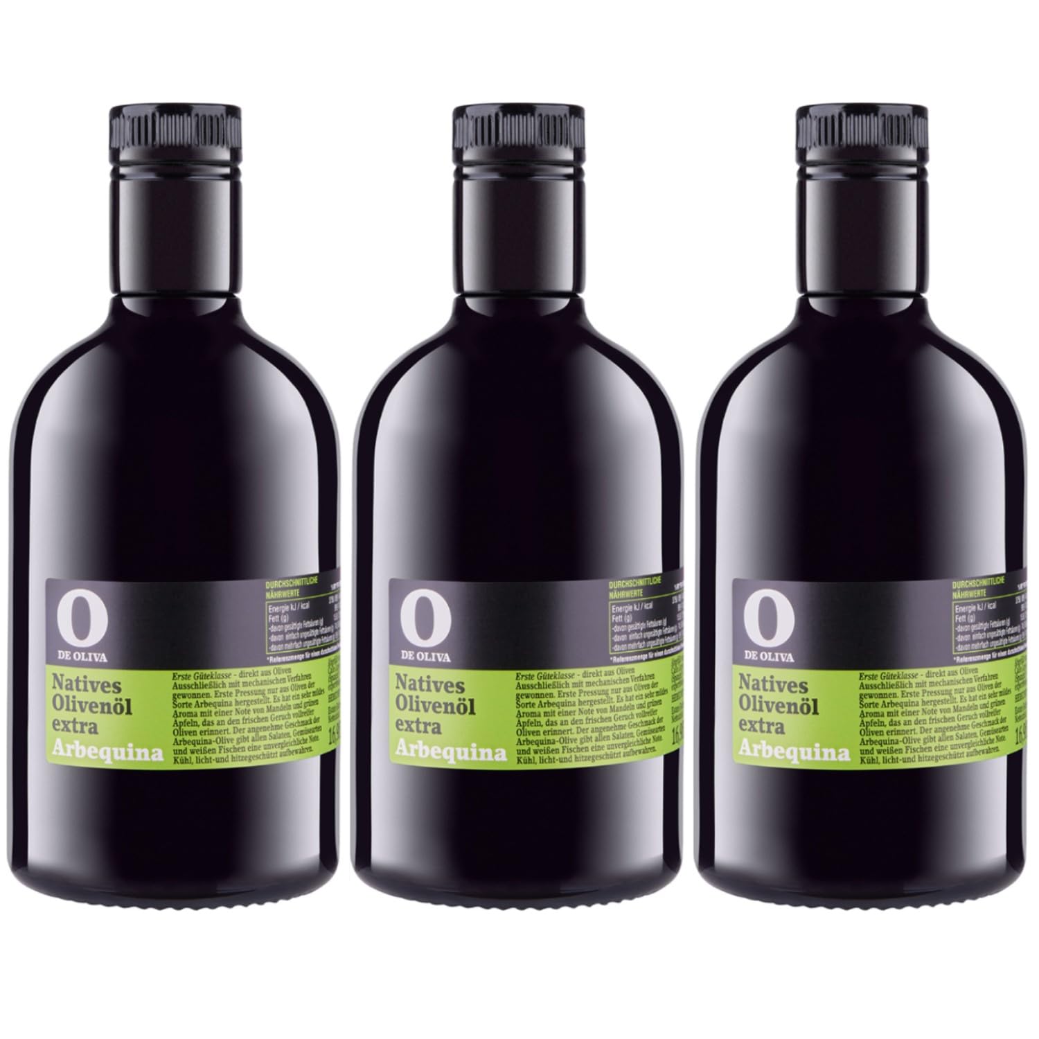 O de Oliva Extra Virgen Olive Oil Arbequina Natives Olivenöl extra Spanien inkl. FeinWert E-Book (3 x 500ml)